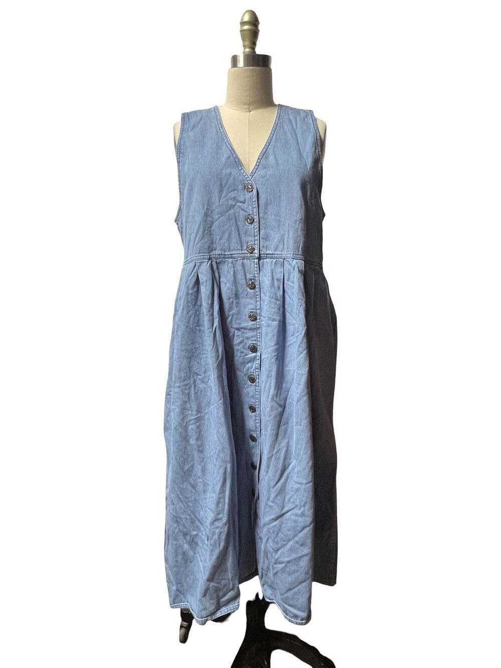 Karen Scott Denim Jumper Dress Cotton cottage Core Maxi Size S Vintage